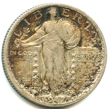 RARE USA quarter dollar argent Liberty debout 1917 de qualité  n°7367