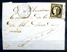 200324 N°3 SUR LETTRE DU 6 JANVIER 1849 LORIENT à L ILE D'YEU VIA NANTES RARE+++