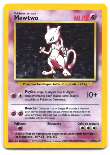 Carte pokémon mewtwo 102 - carte, 10/102