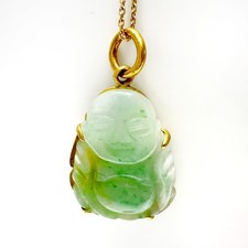 Vintage 18k Gold Jade and Gold Buddha Pendant (circa 1970)
