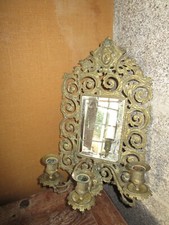 Jolie applique / miroir ancienne à 3 lumières en bronze - décor personnages