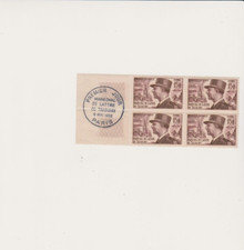 FRANCE 4 timbres n°920 OB. 1er Jour 8 Mai 1952 Paris Maréchal de Lattre 