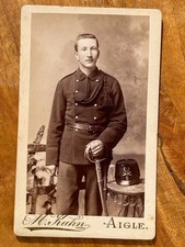 Photo Carte CDV uniforme militaire sabre 1880 Kuhn Aigle Vaud Suisse