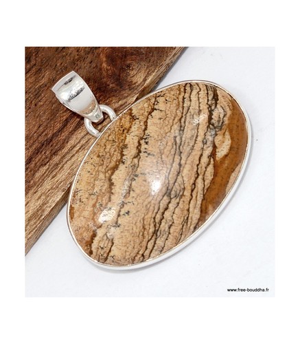 Pendentif jaspe paysage argent - pendentif,