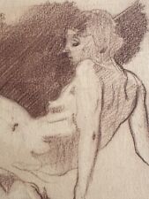 Dessin ancien Terles  portrait femme nue allongée étude sanguine art déco
