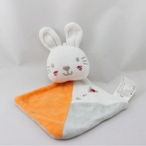 Doudou plat lapin blanc - , orange