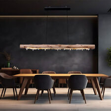 Suspension Luminaire Lampe Salle à Manger Bois LED Cristal Clair Bâton Nature