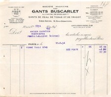 FACTURE  1934 SOCIETE ANONYME