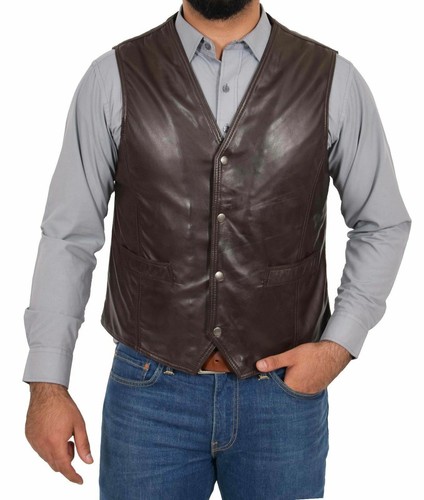 Gilet cuir agneau marron - gilet,