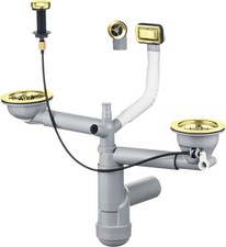 Kit d'évacuation pour évier 2 bacs couleur or brillant, version standard Deante 