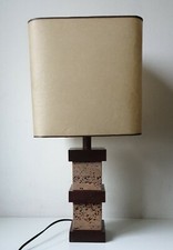 lampe bois pierre de lave volcanique travertin 1970 vintage dlg jc mahey