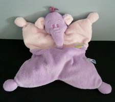 J12. DOUDOU COUSSIN DISNEY BABY NICOTOY LUMPY ELEPHANT MAUVE ROSE FLEUR TTBE