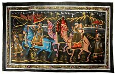 Peinture Rajput Miniature Cheval Chameau Chasse Royale Inde 70cm # 2546