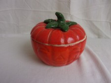 Vintage ancienne COCOTTE Forme Citrouille Orange avec couvercle Céramique