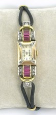 Montre-bracelet or jaune/blanc massif 800 +14diamants naturels +12rubis MUSÉE