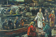 Beau Tableau Ancien religieux l'appel des disciples apôtres Christ VAGH WEINMANN