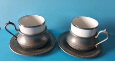Ancienne 2 Tasses à Cafés +Soucoupes Marque ELFI étain 95% PELTRO Pewter Zinn