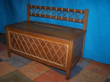 coffre à jouets  banc vintage  années 60 en bois et rotin