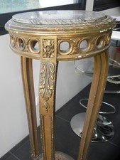 Grande Sellette en bois doré pietement tripode pied de biche cannage marbre XIX?