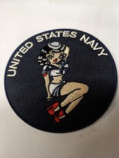 Patch Thermocollant Brodé Pin Up Navy 9 Cm Bleu Marine Foncé