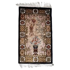 Tapis Chinois VINTAGE Art Déco LUXE – SOIE & Crème 90 x 154 cm – Floral Bambou