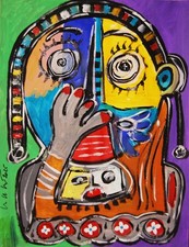 Art brut,singulier,neo expressionnisme sur papier 65x50cm