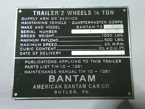 Plaque identification willys - d'identification,