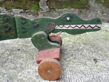 Ancien rare jouet bois à pousser animé crocodile alligator années 20/30 L: 48 cm