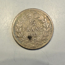 LOUIS PHILIPPE 1/2 FRANCS 1833 A