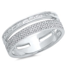 Femmes 0.54 CT 14K or Blanc Naturel Baguette Diamant Rond Ouvert Anneau Bague