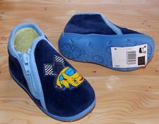 PAIRE DE CHAUSSON PANTOUFLE VELOURS BEBE FILLE GARCON bleu voiture point 19 neuf