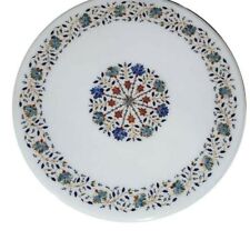 24 " Marbre Rond Café Table Top Main Floral Incrustation Demi Précieux Pierres D