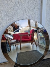 Vintage grand miroir rond italien sur verre fumé  67 cms de diametre