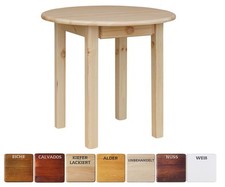 Table ronde en pin avec tiroir