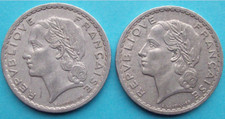 2 PIÈCES DE MONNAIE 5 FRANCS 1949 - 1949 B LAVRILLIER ALUMINIUM FRANCE