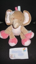 doudou peluche éléphant Charlotte beige rose NATTOU 29cm - état NEUF -