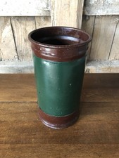 Porte Parapluie Ancien Carton Bouilli Vert + Cerclage Métal Marron Vintage #C965