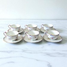 Rovina Épinal. 6 tasses thé café en faïence à décor d'oiseaux, XXe siècle