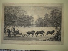 GRANDE GRAVURE XVIII° PAYSAGE RUSSIE KAMTCHATKAHIVER CHIEN TRAINEAU SIBERIE