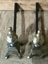 ANCIENNE PAIRE DE CHENETS EN FONTE et BRONZE Époque 19 ème