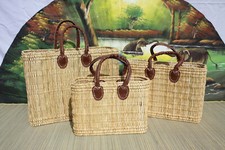 Panier à courses coloris naturel - Tressé main en jonc - Sac marchés osier rotin