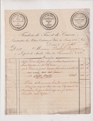 Juillet 1829 facture - 1829.,