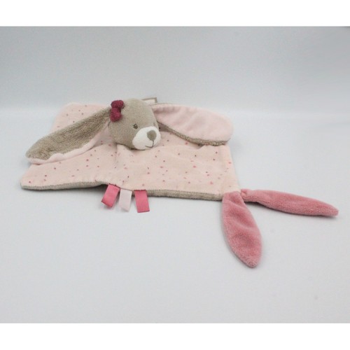 Doudou plat carré - lapin, rose