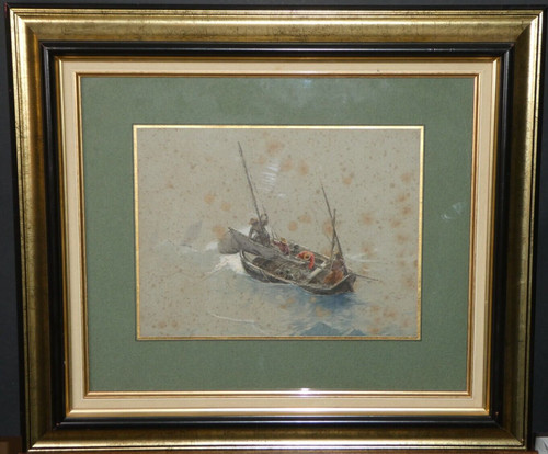 Aquarelle encadrée pêche - encadrée,