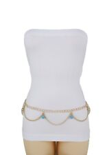 Femme Ceinture Hip Taille Métal Or Chaîne Vagues Brins Bleu Balle Breloques + M
