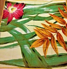 * JACQUES ESTEREL * SILK SCARF * BIG LEAF * LIGHT GREEN - YELLOW - RED *