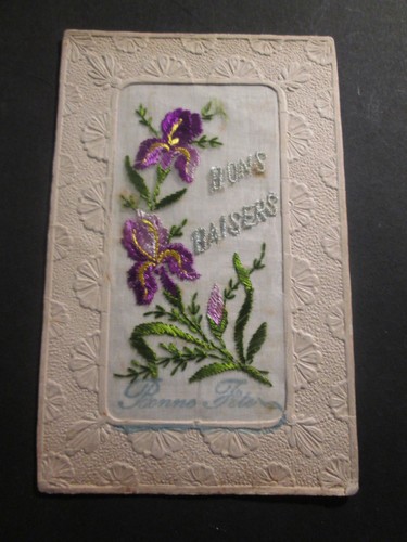 Carte brodee fleurs - fleurs,, bons
