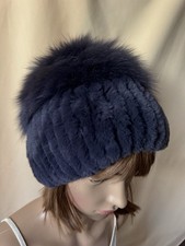 Chapeau en fourrure de Lapin tricoté et Renard Doublé Neuf