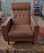 Fauteuil en skaï marron des années 60 Vintage