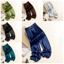 Mode Femme Satin Pantalon Bloomers Bas Jambe Fuseau Brillant Souple Décontracté